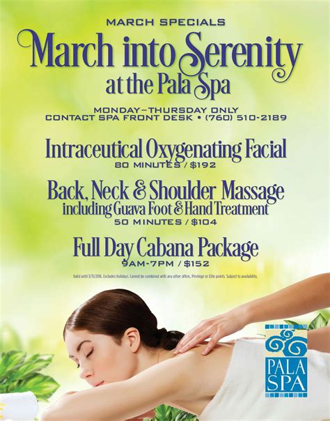 march spa specials at pala spa contact spa front desk for more information 760 510 2189