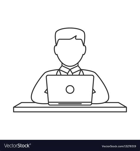 Man Working On Laptop Line Icon Royalty Free Vector Image