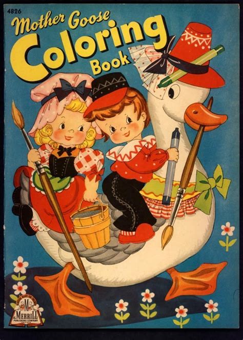 uncolored mother goose coloring book 4826 merrill 1943 2718 ebay vintage coloring books