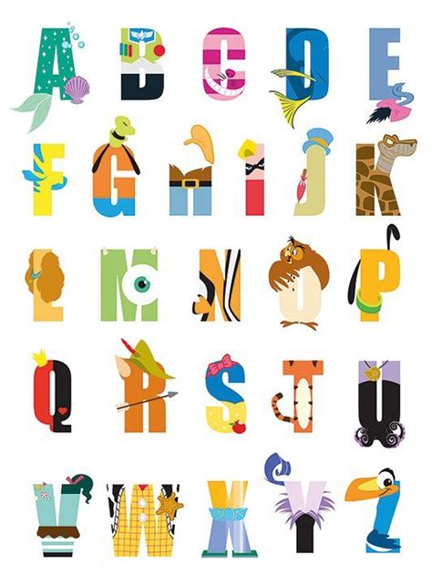 Disney Alphabet Textual Art On Canvas Alphabet Poster Alphabet Art