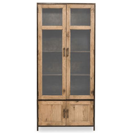 Dominic Industrial Metal Oak Tall Cabinet With Glass Doors  37588.1452215195 ?c=2&imbypass=on