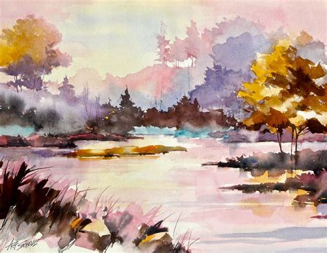 Lake Mist Color Painting By Art Scholz Art Painting Colorful Art