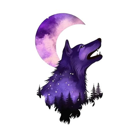 Premium Vector Purple Wolf Howling To Moon Watercolor Paint