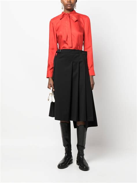 Red Valentino Pussy Bow Collar Silk Satin Shirt In Red Modesens