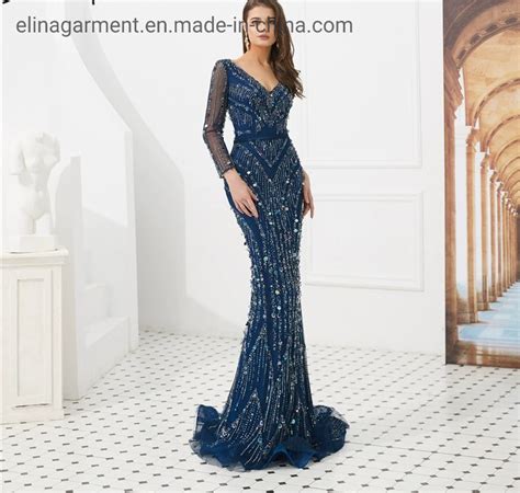 High Quality Mermaid Long Sleeves Sequined Beading Evening Dress Sex