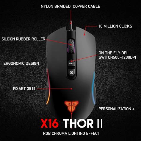 Fantech X16 Thor Ii Gaming Mouse 4200 Dpi 6 Programmable Buttons