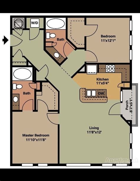 Two Bedroom Apartment Floor Plan With Kitchen And Living Room