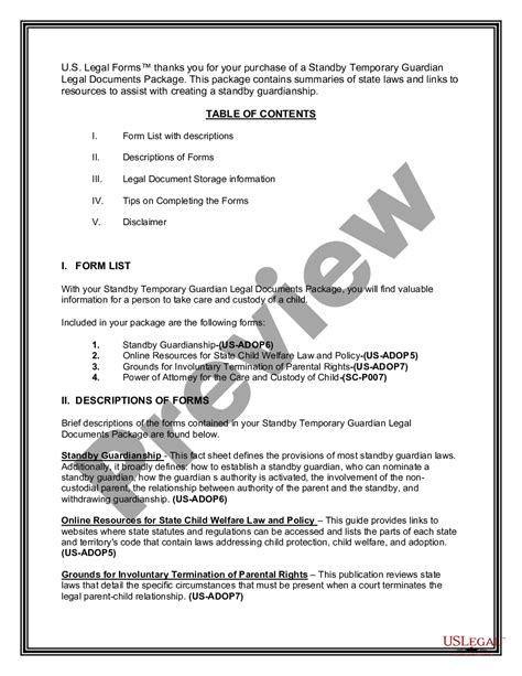 South Carolina Standby Temporary Guardian Legal Documents Package