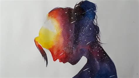 Galaxy Painting Watercolour Colourful Galaxy Girl Drawing