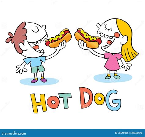 Kids Eating Hot Dog Stock Vector Illustration Of Food 76540065