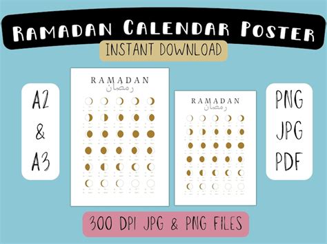 Printable Ramadan 2024 Calendar Islamic Wall Poster A2 A3 Etsy