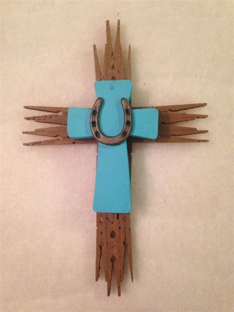 Handmade Upcycled Clothespin Stacked Cross With Western Accent By