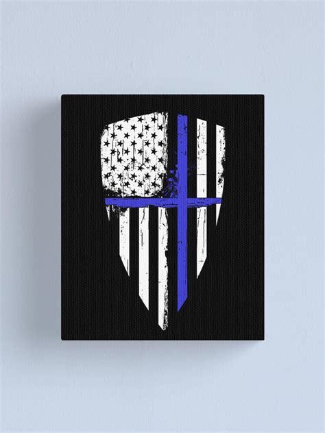 Blue Line Crusader American Flag Shield Graphic Canvas Print For Sale By Peaktee Redbubble