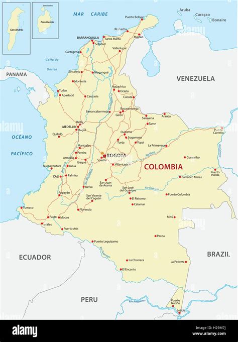 Mapa De Carreteras De Colombia Imagen Vector De Stock Alamy