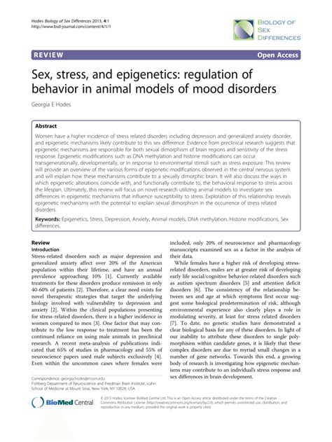 Pdf Sex Stress And Epigenetics Regulation Of Behavior In Animal