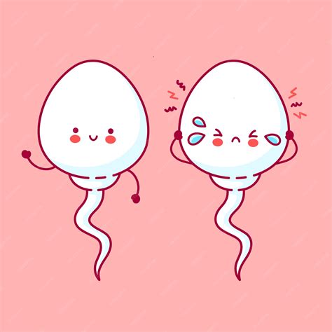 Premium Vector Cute Sad Sick And Happy Funny Sperm Cell Flat Line Cartoon Kawaii Character