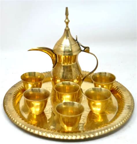 Vtg Islamic Arabic Etched Brass Dallah Coffee Tea Pot Middle Eastern