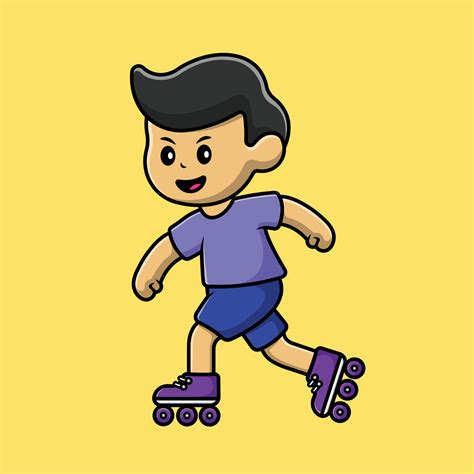 Cute Boy Playing Roller Skate Cartoon Vector Icon Illustration People