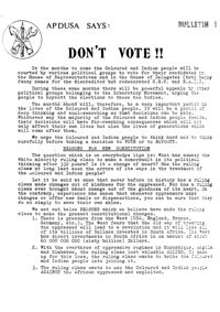 APDUSA Bulletin 1 Dont Vote South African History Online