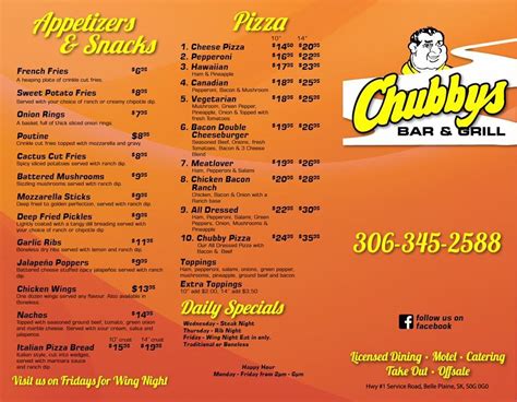 menu at chubby s bar and grill belle plaine