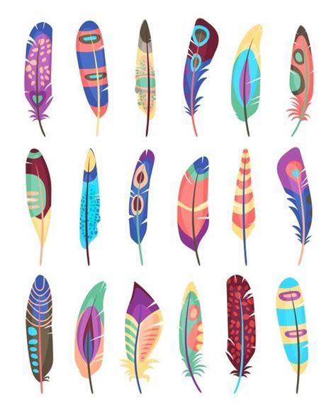 Vector Colored Feathers Set Feather Painting Feather Drawing