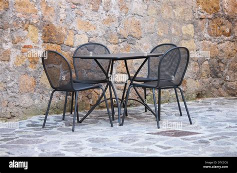Iron Table And Chairs On Outdoors Cafe In Mediterranean Europe Stock