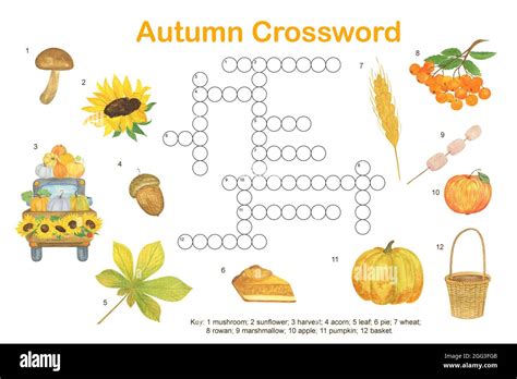 Fall Seasonal Crossword Puzzle Autumn Watercolor Activities Printable