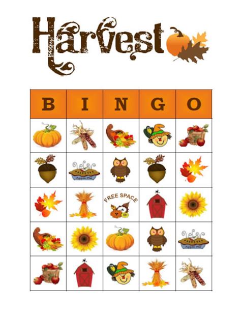 Free Printable Harvest Bingo Cards