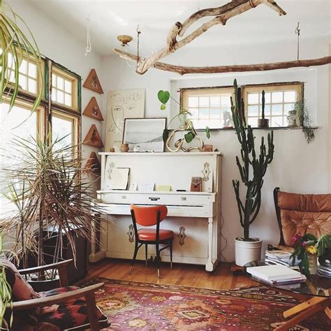 Dreamy Bohemian Living Room Vintage Piano Earthy Desert