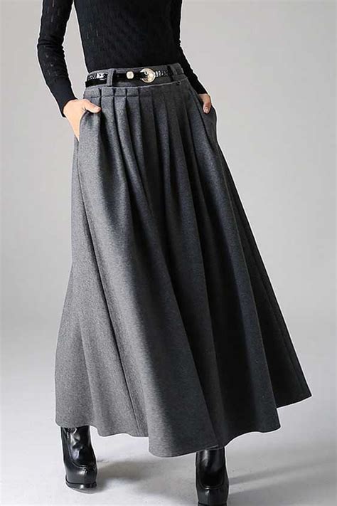 Winter Wool Skirt Maxi Skirt Dark Gray Wool Skirt 1094 Xiaolizi