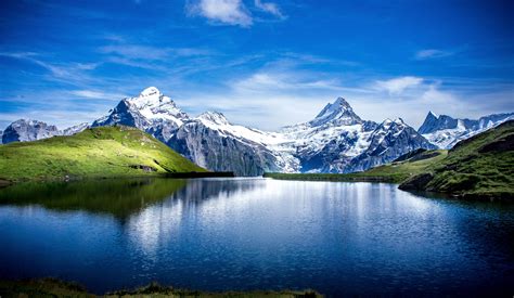 Alps Background Mountains Cabin Snowy Peaks Clouds Forest