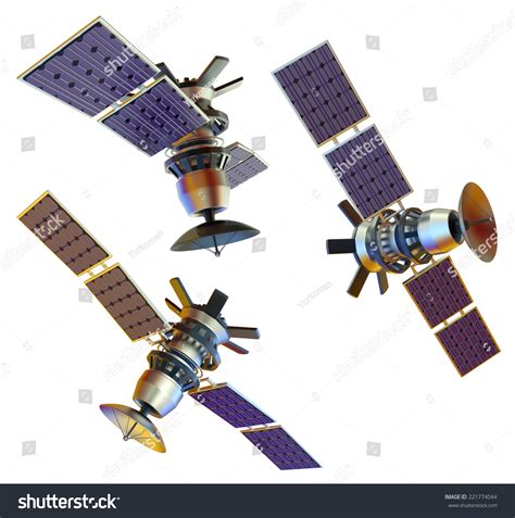 Set Isolated 3d Models Artificial Satellite 스톡 일러스트 221774044
