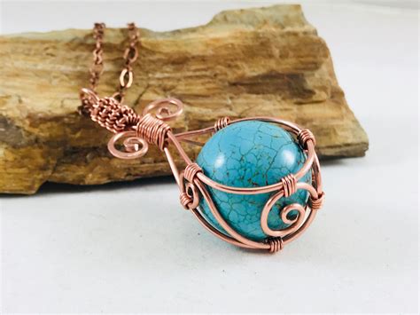 Copper Wire Wrapped Turquoise Sphere Gemstone Wire Wrapped Etsy