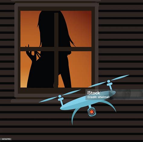 Drone Spying On A Woman Through A Window Stock Illustration Download