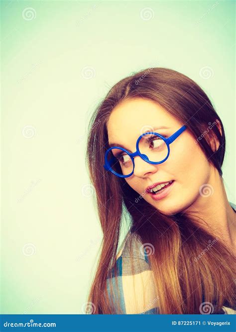 Attractive Nerdy Woman In Weird Glasses Stock Image Image Of Genius Happiness 87225171