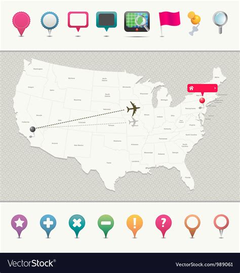 Usa Map With Pins Royalty Free Vector Image Vectorstock