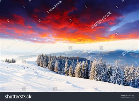 Majestic Sunset In The Winter Mountains Landscape Hdr Image Stock