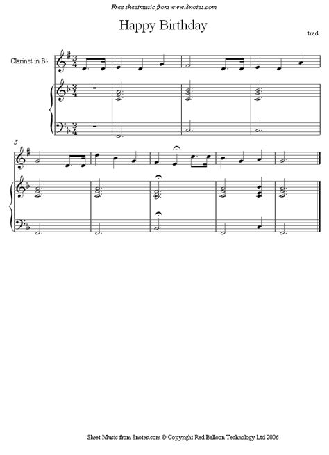 Happy Birthday Sheet Music For Clarinet