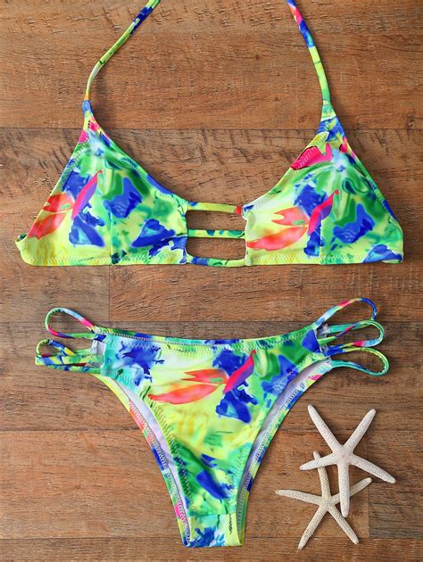 Off Strappy Multicolor Printed Bikini Set Rosegal