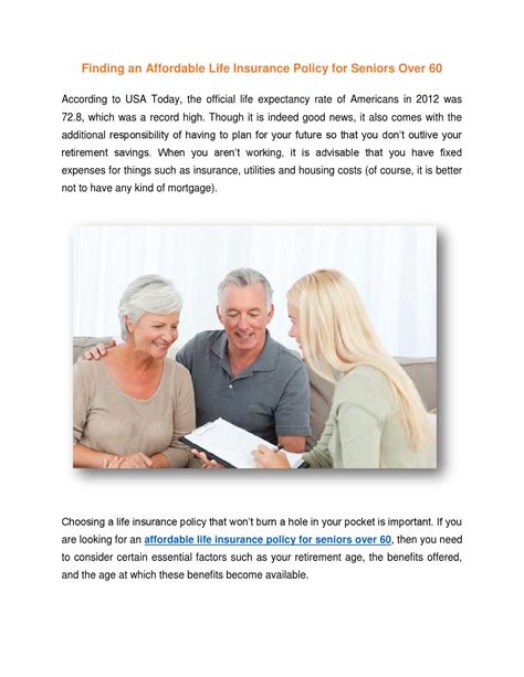 Finding An Affordable Life Insurance Policy For Seniors Over 60 Choice