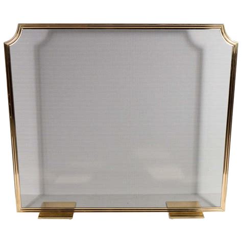 Custom Modern Fire Screen In Polished Brass And Tempered Glass For Sale