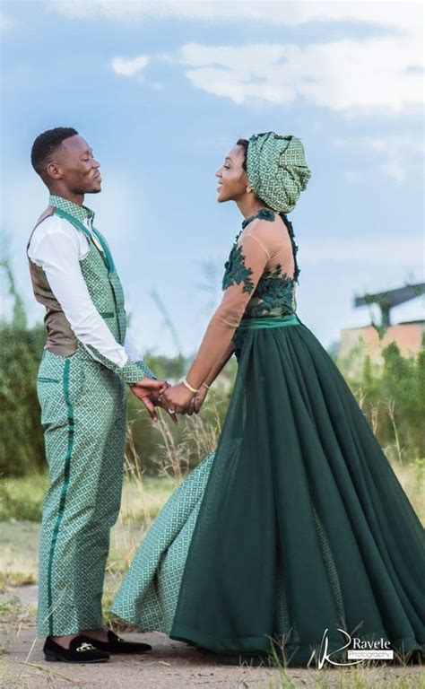A wedding gown with a train is sure to make you stand out and plus you'll get amazing photos. Best Green Shweshwe Traditional Dresses for wedding ...