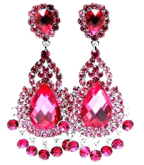 Pink Crystal Chandelier Earings Pageant Jewelry Clip On Earrings