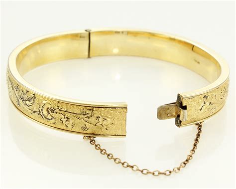 Gold Filled Flower Bangle 12k Gf Bracelet By Winard Rose Engraved