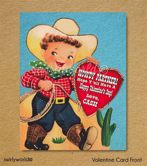 Vintage Fifties Cowboy Valentine Cards Digital 1950s Retro Etsy