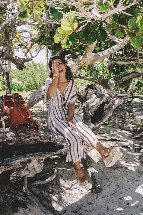 Stripped Dress Leather Backpack Suede Espadrilles Mayan Ruins Hotel