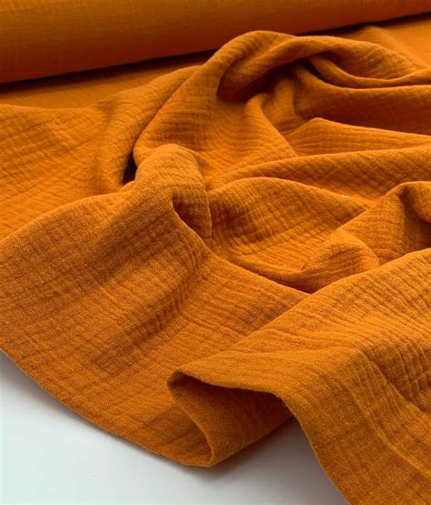 Tissu Double Gaze De Coton Uni Orange Interstoff