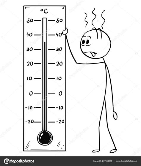 Cartoon Of Man Holding Celsius Thermometer Showing Hot Weather Or Heat