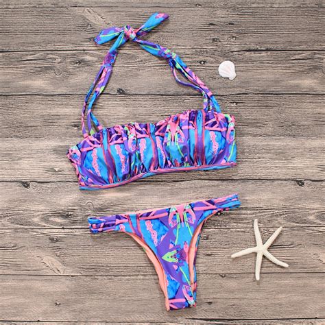 Midou Bandage Bikini 2019 Print Strapless Swimwear Women Push Up