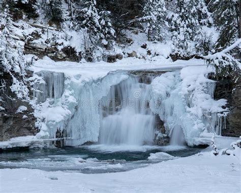 Waterfalls Surrounded By Ice In Winter Stock Image Image Of Bridge